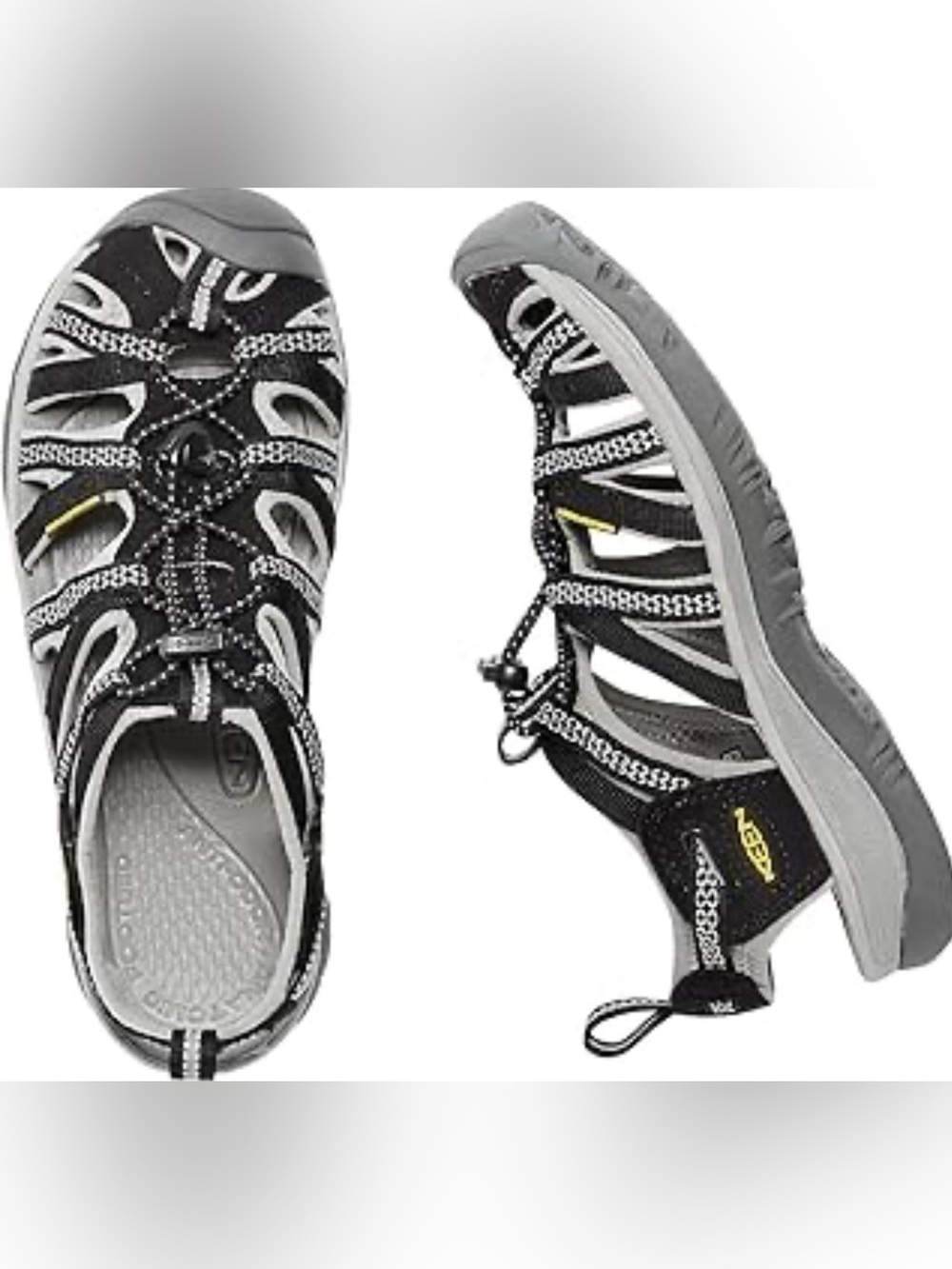 Keen Women's Black and Gray Strappy Sport Sandal with Yellow Logo Accent